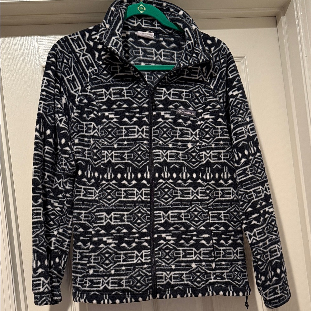 Cabincore Jacket Black White Geometric Fleece Full Zip Fierce Benton Springs L